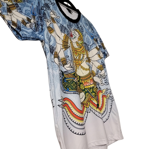 Noodang Graphic Print Asian T-Shirt Size Large White and - Picture 3 of 6